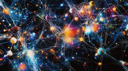 Poster - Abstract colorful glowing network nodes and connections.
