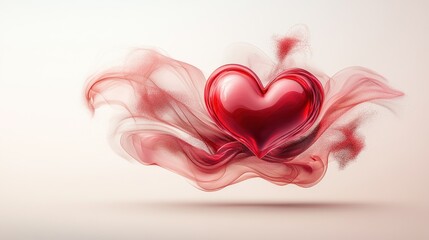 Poster - Vibrant Red Heart with Abstract Flowing Waves in Soft Background
