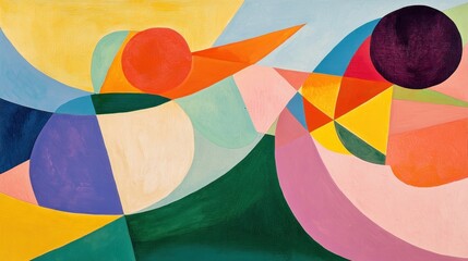 Poster - Abstract colorful painting with geometric shapes and vibrant hues.