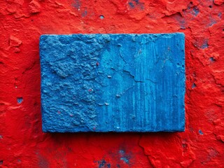 Poster - Vivid Blue Textured Slab on Red Background - Bold Abstract Minimalist Design