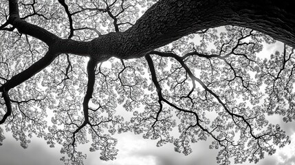  Black and White Tree Branches Against a Bright Sky Background