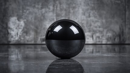Aufkleber - Polished black sphere on dark grey concrete floor
