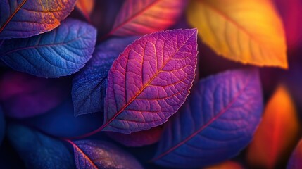 Poster - Vibrant Colorful Leaves with Rich Textures in a Mystical Atmosphere