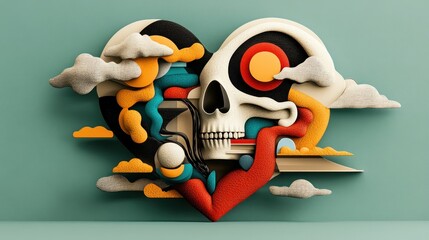 Poster - Artistic Heart Design Featuring Skull and Colorful Abstract Elements