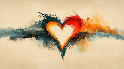 Poster - Artistic Heart Illustration with Vibrant Colors and Abstract Background