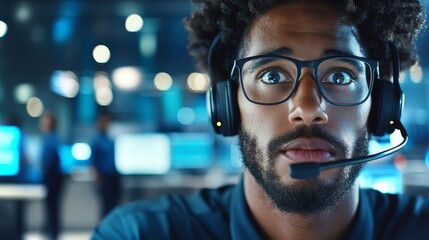 Poster - Focused male operator in a modern control room during intensive monitoring activity