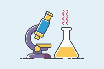 Poster - Microscope and Erlenmeyer flask, symbolizing scientific research and experimentation.