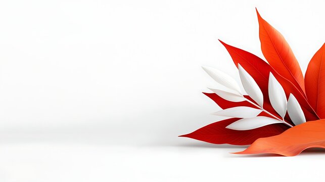 Abstract Arrangement Of Red And White Leaves On White Background