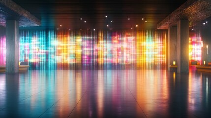 Poster - Vibrant light display in modern interior setting with immersive colors and sleek design
