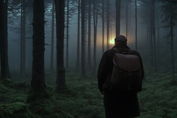 Wall Mural - Misty Forest Path at Sunrise