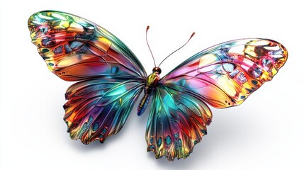 Poster - Colorful Abstract Butterfly with Vibrant Patterns and Iridescent Wings Displayed Against a Bright Background