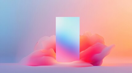 Poster - Abstract pastel background with a central glowing rectangle surrounded by soft colorful clouds