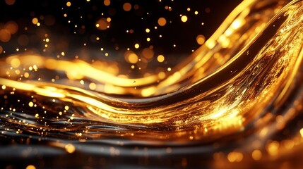Poster - Golden liquid wave, dark background, bokeh, luxury