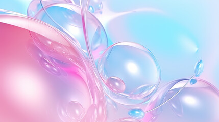 Poster - Abstract background with soft bubbles in pink and blue light. Holographic bubbles backdrop.