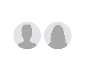 Poster - Male and female face silhouette or icon. Man and woman avatar profile. Profile picture, portrait symbol. Circle button with avatar photo silhouette illustration on transparent background PNG. 