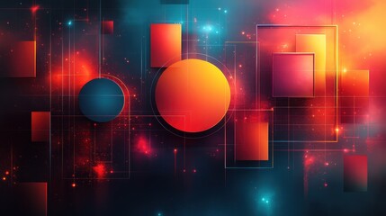 Poster - Abstract digital art, glowing shapes, cosmic background, tech concept