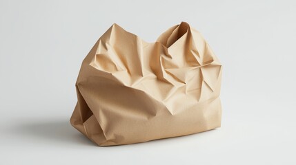 Poster - Crumpled Brown Paper Bag Isolated on Light Background Ideal for Artistic or Minimalist Concept in Photography and Design