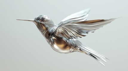 Poster - Metallic Hummingbird in Motion with Graceful Wings and Streamlined Body Capturing the Essence of Nature's Beauty