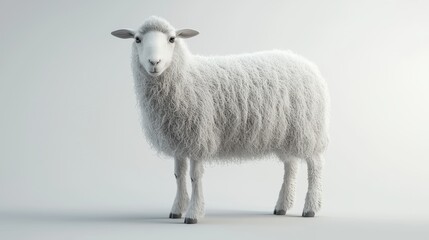 Poster - Realistic 3D Render of a Cute White Sheep Standing on a Minimalist Background in a Studio Environment