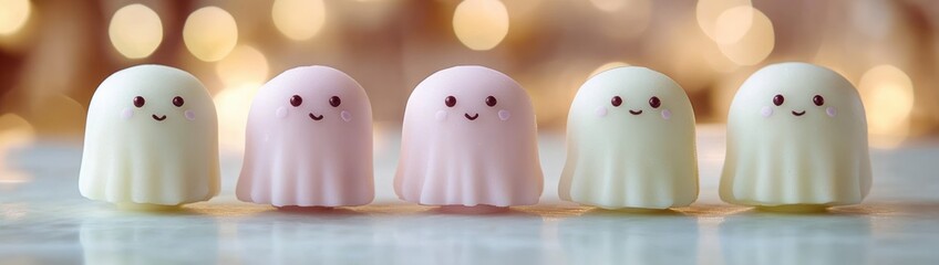 Cute Ghost-Shaped Desserts in Pastel Colors for Halloween Celebration