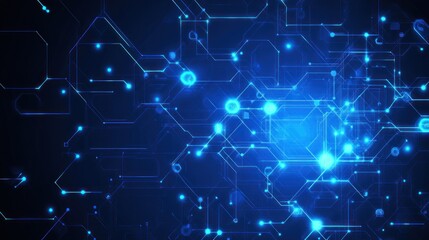 Poster - Abstract Futuristic Technology Background with Glowing Blue Lines and Nodes