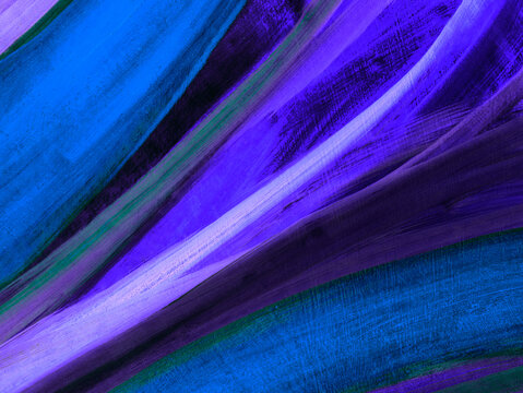 Fototapete -  - Blue and purple stripes, creative abstract hand painted background, brush texture, acrylic painting on canvas