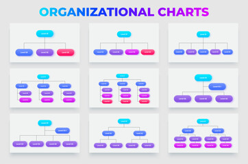 Fototapete - Collection of organizational chart designs showcasing various hierarchical structures and layouts for business and corporate purposes. Infographic flowchart templates