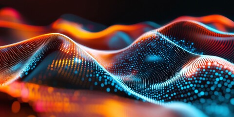 Aufkleber - Stunning abstract visual of flowing waves with vibrant colors and glowing dots. This digital artwork captures movement and energy in a modern aesthetic. Perfect for tech and creative themes. AI
