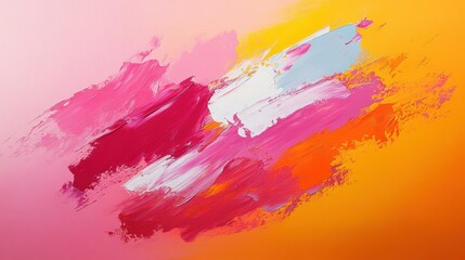 Poster - Abstract paint strokes, vibrant colors, pink orange background, design element