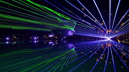Aufkleber - Stunning laser show at the lake with vibrant colors illuminating the night sky