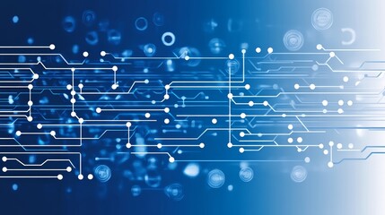 Poster - Abstract Circuit Lines with Connecting Nodes on a Blue Background Technological Pattern.