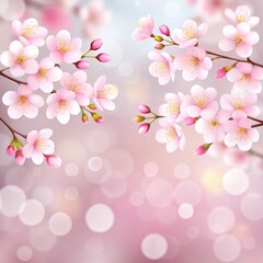 Wall Mural - Pink Blossom Branches Bokeh Background, Floral Illustration, Spring Concept, Vector Art. spring, blossom