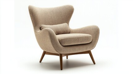 Poster - This stylish arm chair boasts a comfortable, contoured design with plush cushioning and wooden legs. Ideal for modern living spaces, it showcases minimalist elegance and versatility in decor