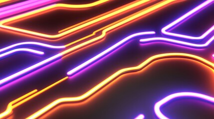 Poster - Abstract Illuminated Lines Orange And Purple Pattern Flowing On Dark Background.