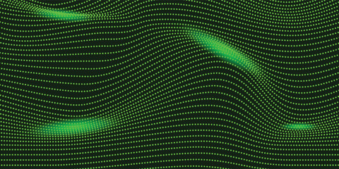 Poster - abstract green particle background. flow wave with dot landscape. digital data structure. future mes