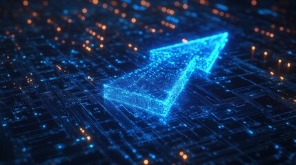 Poster - Illuminated abstract blue arrow digital space graphic design virtual environment close-up view visual concept