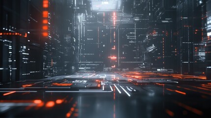 Poster - Abstract Futuristic Data Center with Neon Lights and Technology Vibes