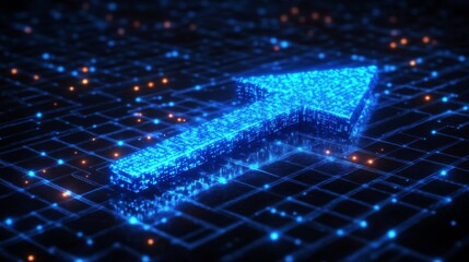 Poster - Illuminating discovery glowing blue arrow on a digital excavation virtual realm digital art futuristic setting abstract concept