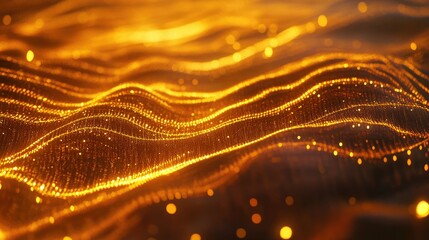 Poster - Shimmering Golden Waves of Light Flowing in a Digital Space