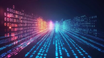 Poster - Digital Binary Code Stream with Vibrant Color Effects and Lights