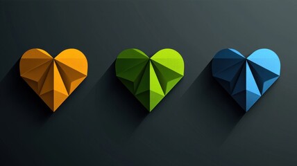 Poster - Three Geometric Heart Shapes in Orange, Green, and Blue Colors