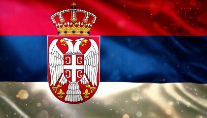 Wall Mural -  waving and shining Serbia flag background 