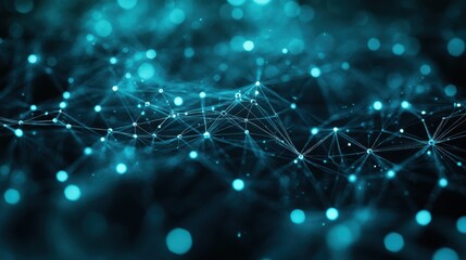 Fototapete - Abstract network connection, glowing nodes, dark background, digital technology concept