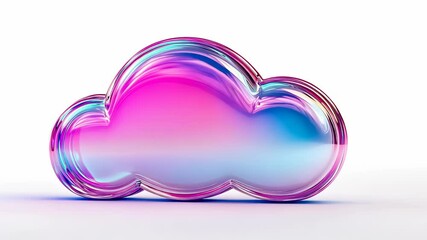 Fototapete - 3d Pink holography glossy cloud floating on a transparent background, perfect for technology and weather concepts video 4k