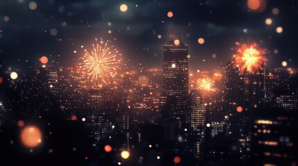 Wall Mural - A city skyline with fireworks in the background