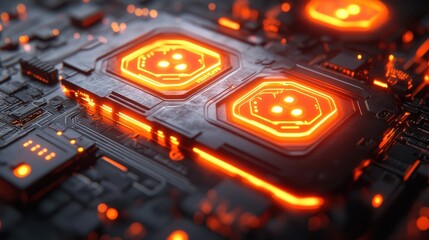 Poster - Glowing CPU on circuit board, tech background, data processing