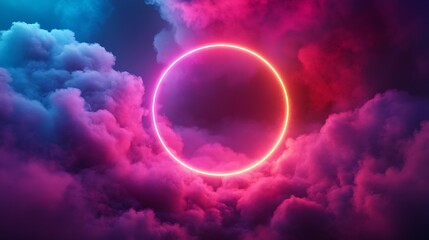 Canvas Print - neon circle in vibrant clouds