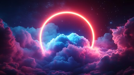Canvas Print - neon circle in vibrant clouds