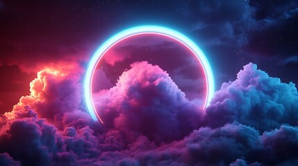 Canvas Print - neon circle in vibrant clouds