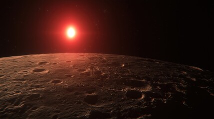 Wall Mural - A stunning view of a lunar surface illuminated by a distant sun.